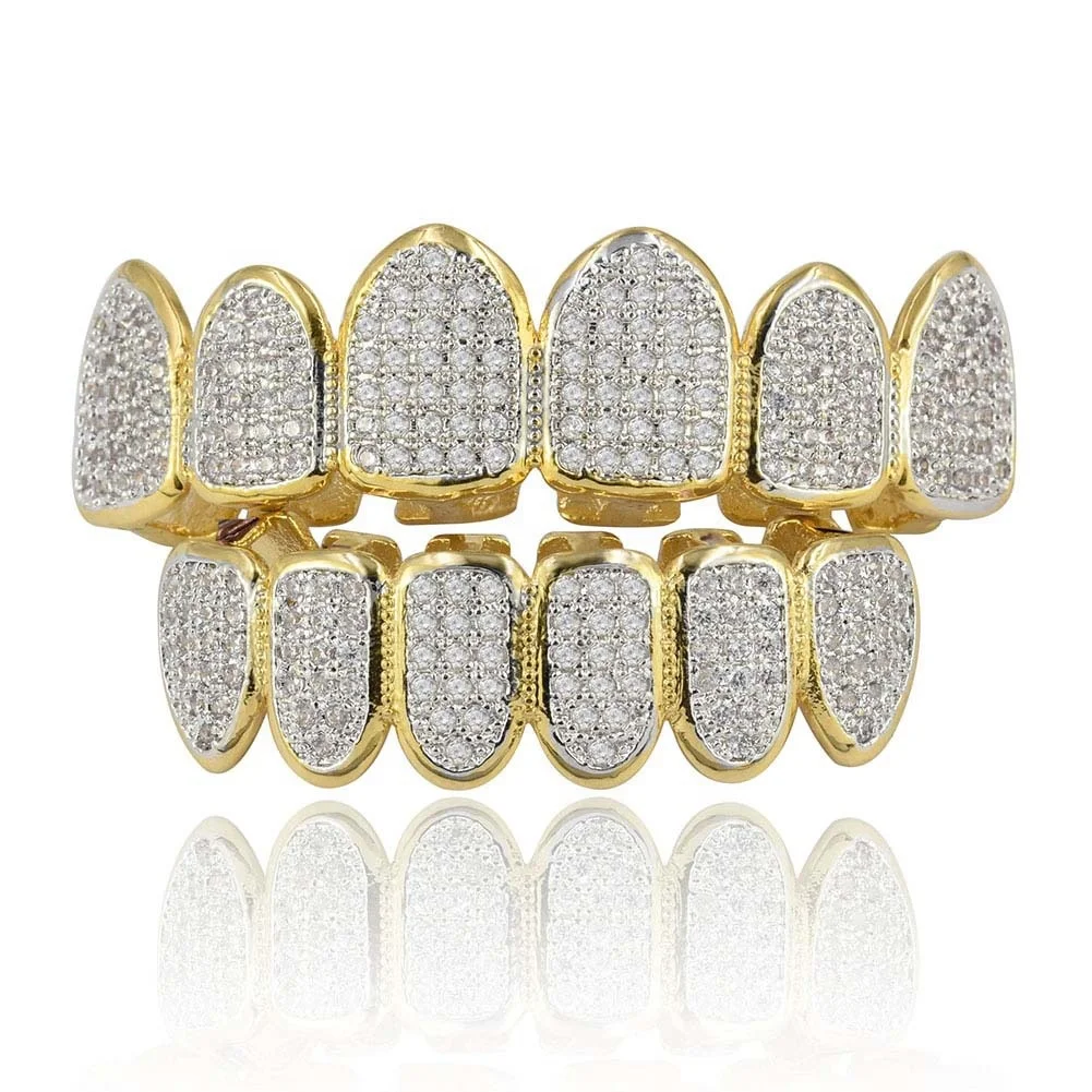 Custom Body Jewelry Hip Hop Fang Grillz CZ Teeth Vampire Fangs Gold Plated Teeth Grillz