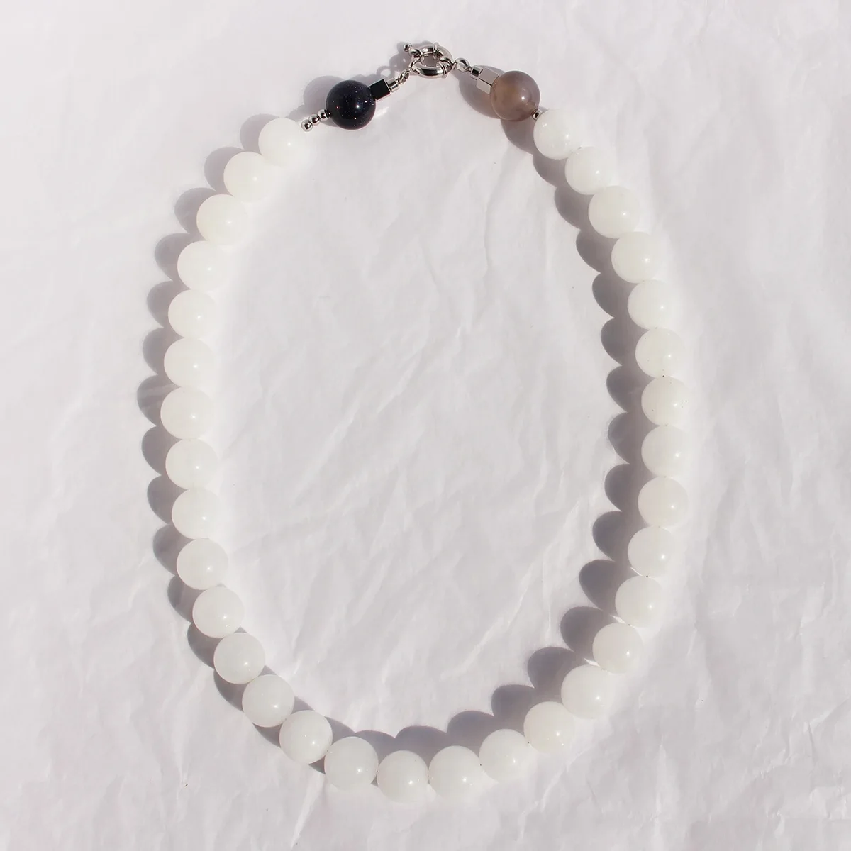 European and American fashion white moonlight natural stone necklace new Chinese dream star agate beaded collarbone chain 807