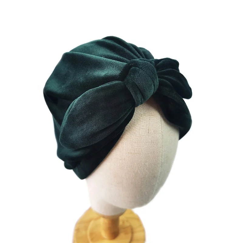 
European And American Retro Sweet Bow Head Cap Spring And Autumn Knot Gold Velvet Pullover Hat 