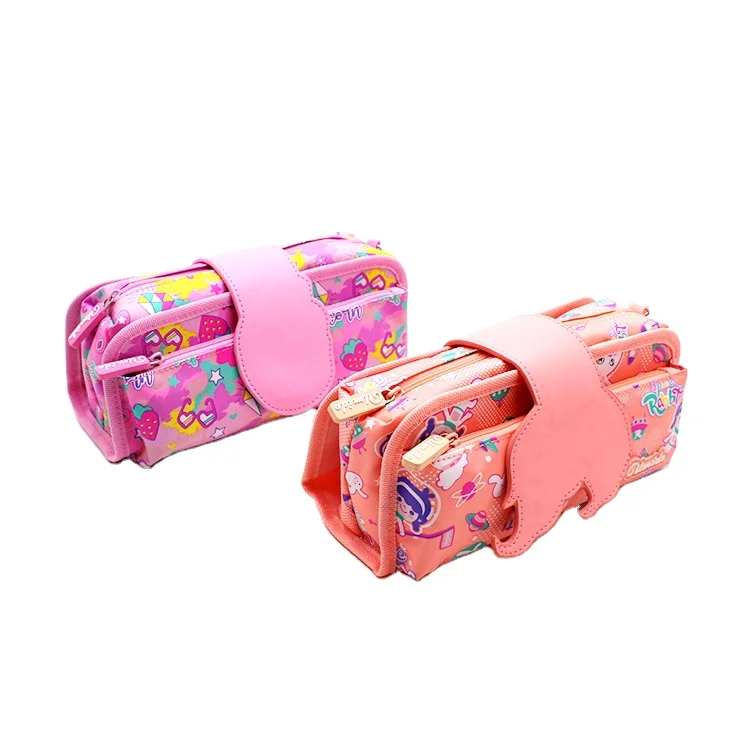 High Quality School 3 Folded Allover Printing Pattern Pencil Case Special Kids Pencilcase Large Pencil Box