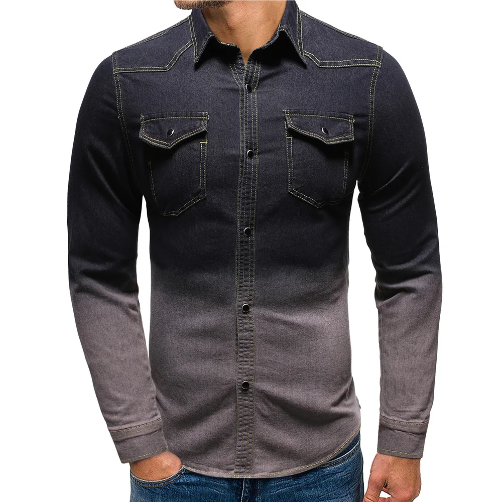 Fashion Tops designer shirt dress denim  Long Sleeve Casual Jeans Shirts for  men