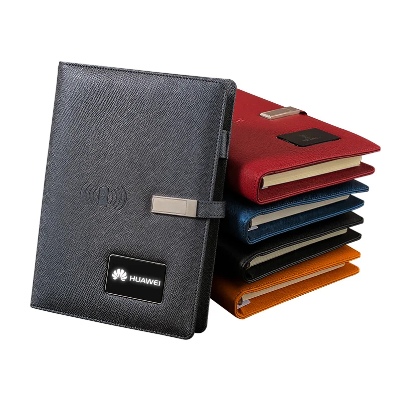 A5 Size Notebook 5w Wireless 10000mah Charging Power Bank Diary Planner Notebook With Lighting Logo and USB