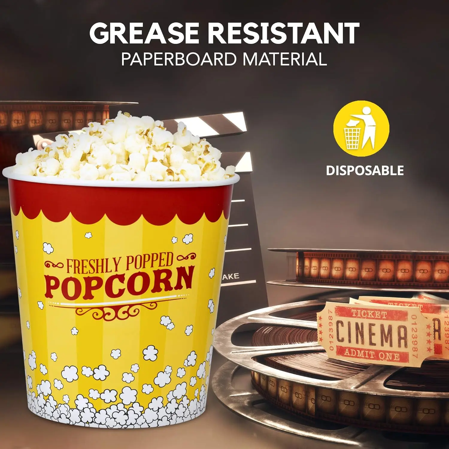 130 Oz Yellow and Red Paper Popcorn Containers Printed Solo Popcorn Tubs Disposable Low MOQ Popcorn Buckets