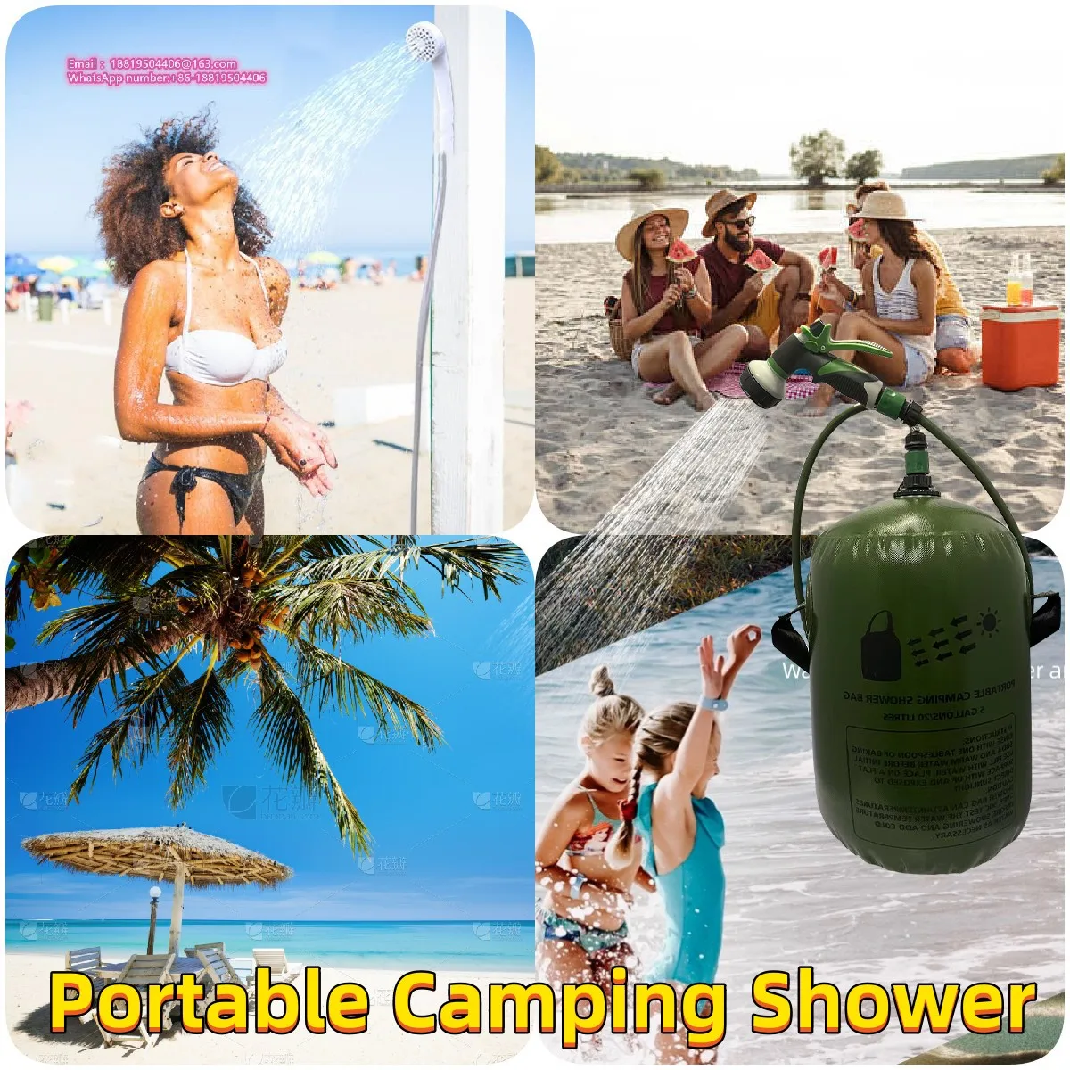 Portable Solar Shower 5 Gallon/20L Solar Heated Camp Shower with Removable Hose and On-Off Switch Interchangeable Shower Head