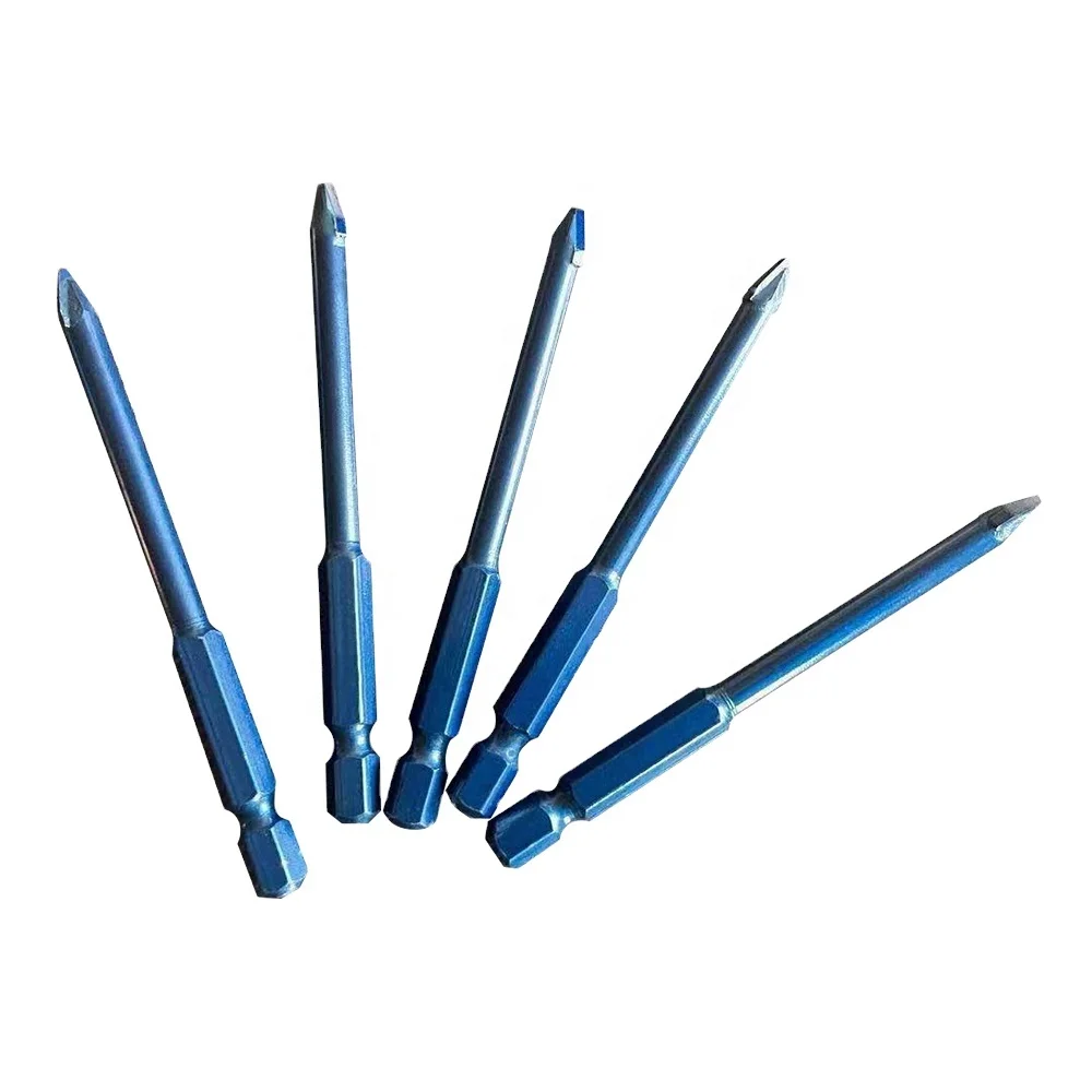 4-12mm Titanium Coated Hex Shank Spiral Flute Cross Carbide Tip Glass Drill Bit for Glass Ceramic Porcelain Tile Drilling