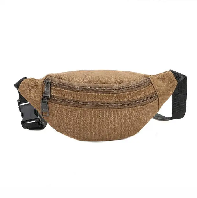 Double zipper compartment men canvas waist bag durable fanny pack wholesale cross body canvas waist fanny pack