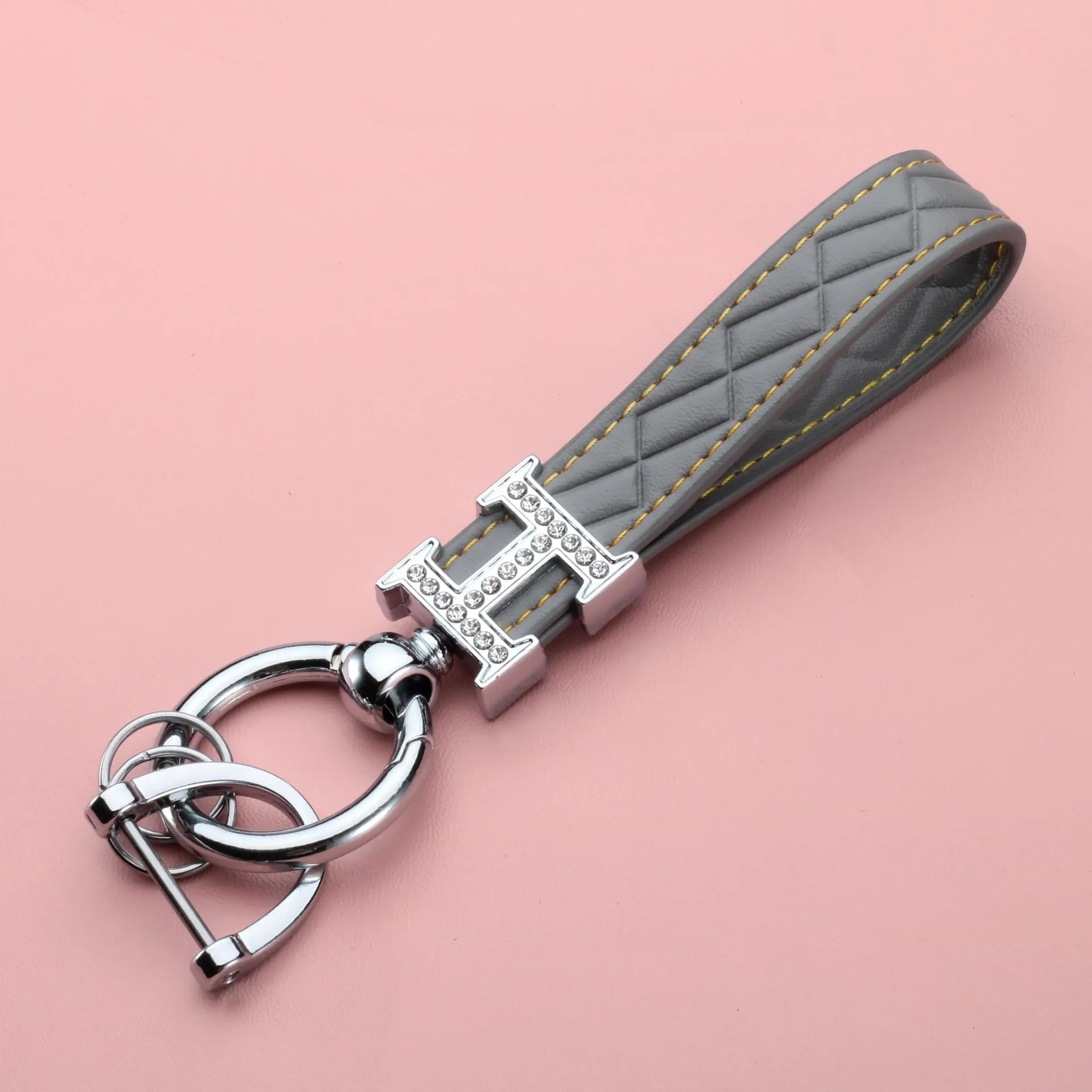 Oem Metal Letter H Horseshoe Buckle Leather Keychain Keyring Leather Auto Key Chain Car Keyfob Keyholder Car Keys Llaveros