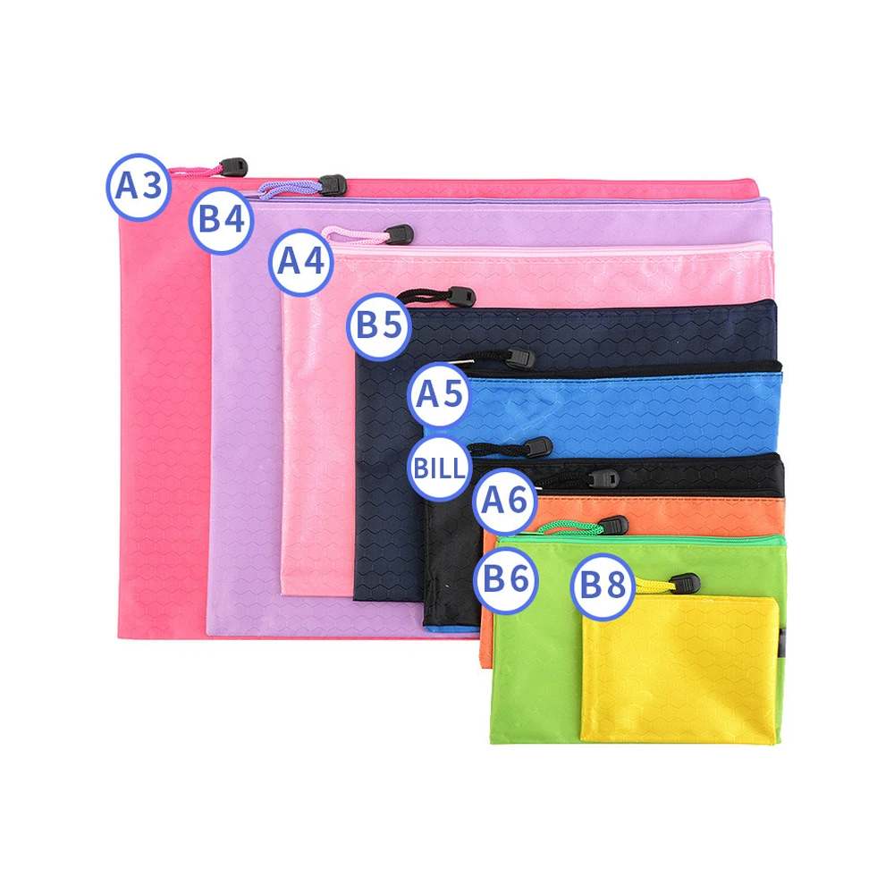 Custom Logo Waterproof Oxford Cloth A4 Zipper Lock Document Pouch Bag Zipper Pockets File Folder for Office Supplies