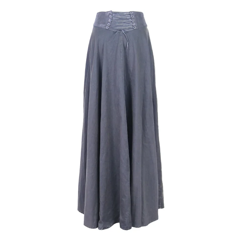 SKT017 devil fashion summer daily punk versatile sexy flowing  black long half skirts with belts