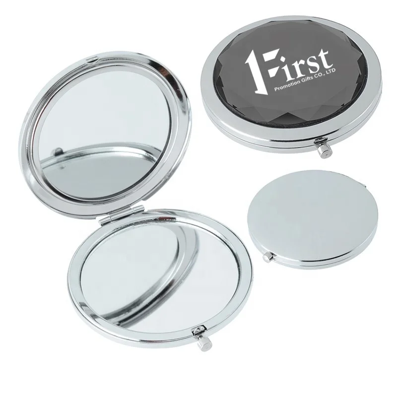 Metal Compact Mirror Wholesale Custom Jewelled Round Shape Double Sided Metal Crystal Folding Cosmetic Compact Pocket Mirror