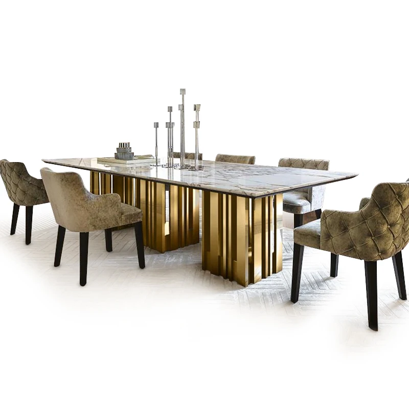 Luxury Italian furniture stainless steel wooden gold dining table