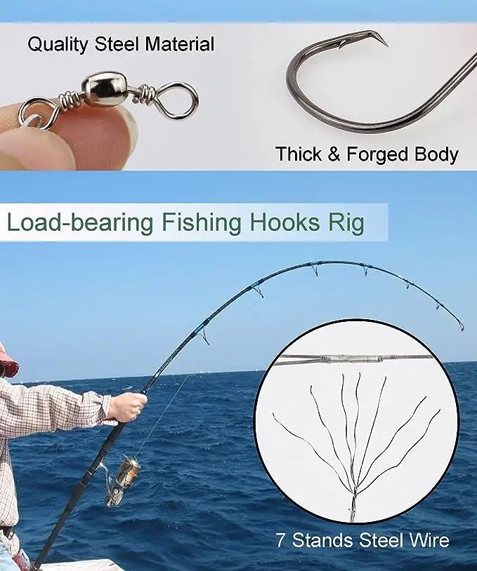 Saltwater Steel Circle Hook Rigs,Octopus Offset Fishing Hooks Leader Wire for Catfish Bass