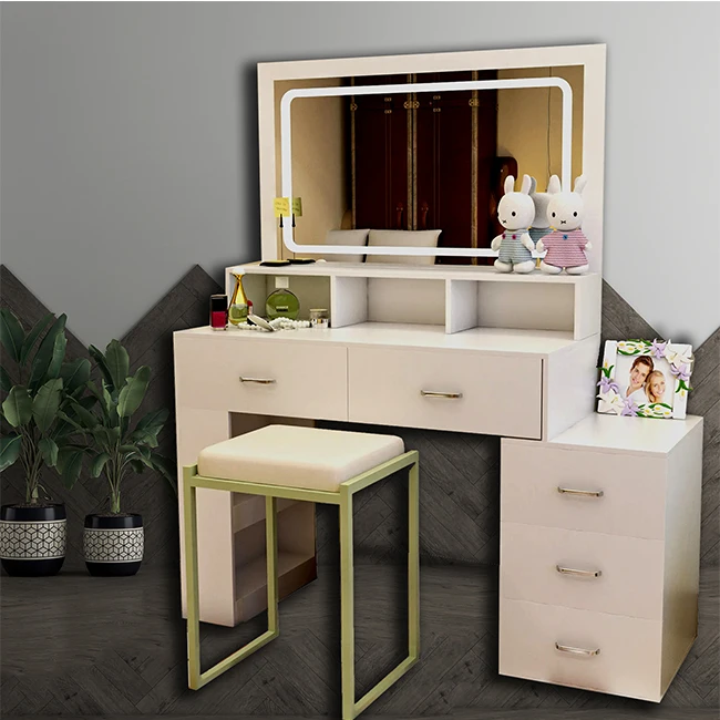 Luxury Design Makeup Vanity Dresser Cabinet Sets Bedroom Furniture Wooden Modern Dressing Table With Led Mirror