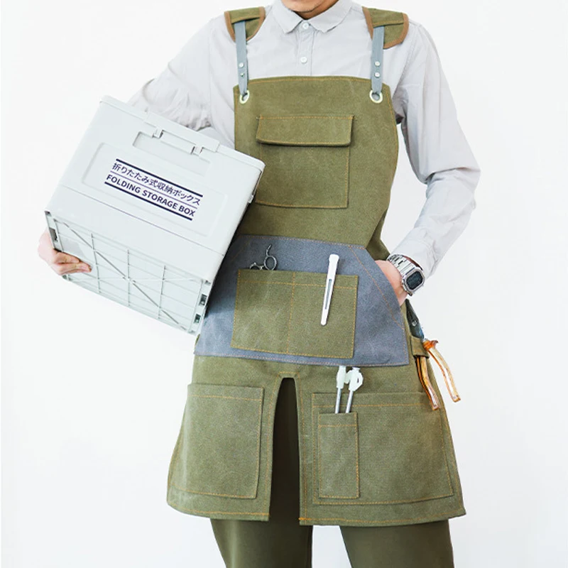 Hot Sale oil resistant cotton canvas apron wear-resistant waterproof apron serviceable canvas bartender apron