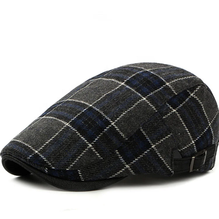 Зимний теплый модный мужской берет в клетку для повседневной жизни и