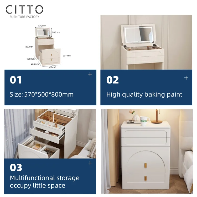 Custom White Dressing Table Designs With Mirror And Drawers And Stool Vanity Makeup Table Set Modern MDF Wooden Dressing Table