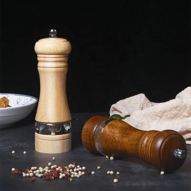 Hot selling peppercorn oak wood grinder wooden manual pepper grinders