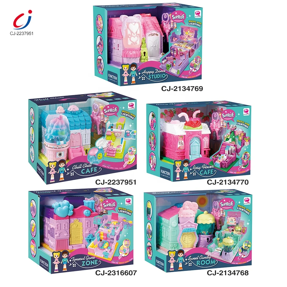 Casa de munecas coffee candy kids plastic small doll houses pretend play diy doll house miniature furniture doll house kits