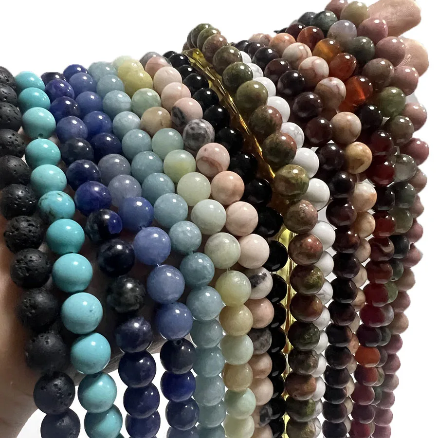 Custom 4/6/8/10/12 mm Natural Stone Tiger eye Rose Quartz Amethyst Round loose Beads for Jewelry Making DIY Bracelet Necklace