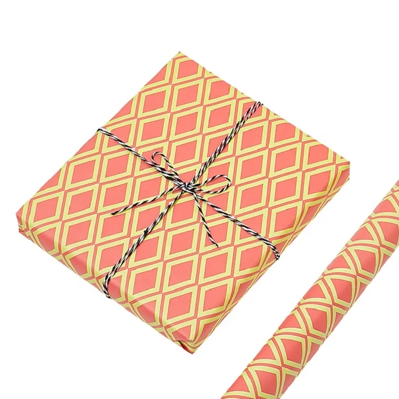 
All Occasion New Fashion Design Orange Plaid, Gift Wrapping Paper Roll for Gift Packaging 
