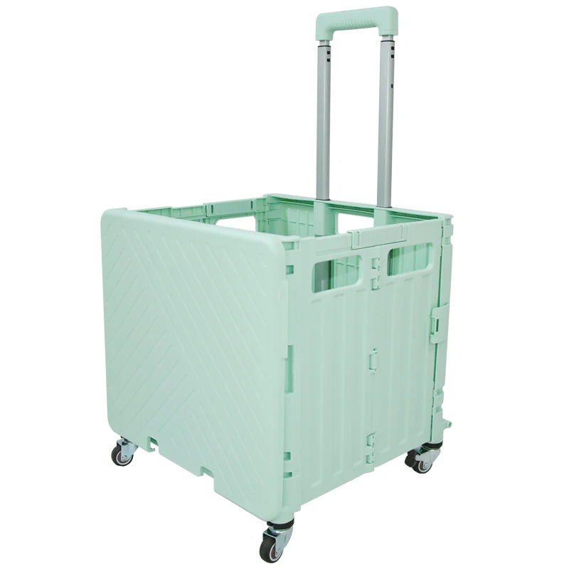 Supermarket Folding Shopping Hand Cart Plastic Foldable Trolley Smart Box Cart Household Trolley FST25