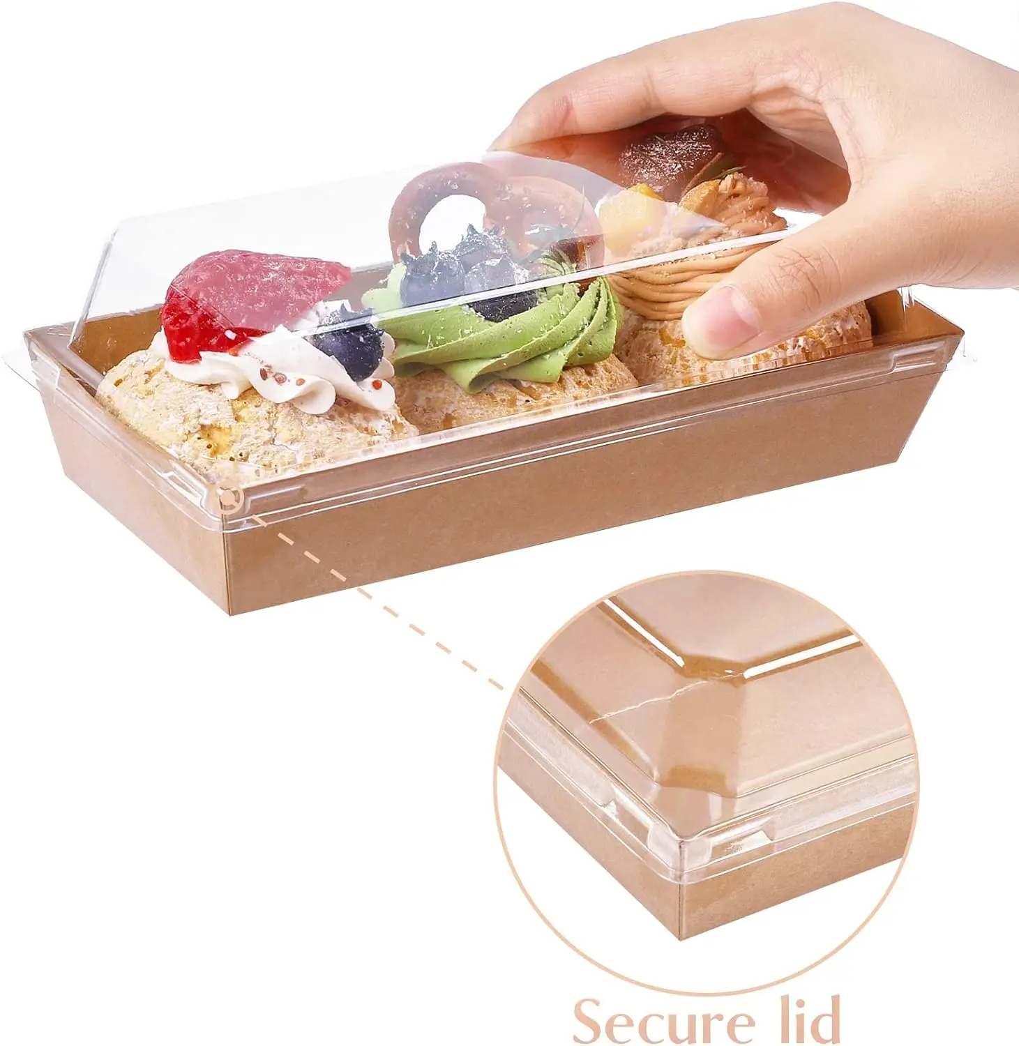 Eco Desserts Recyclable Charcuterie Boxes With Clear Lids Brown Competitive Price Craft Paper Cake Box