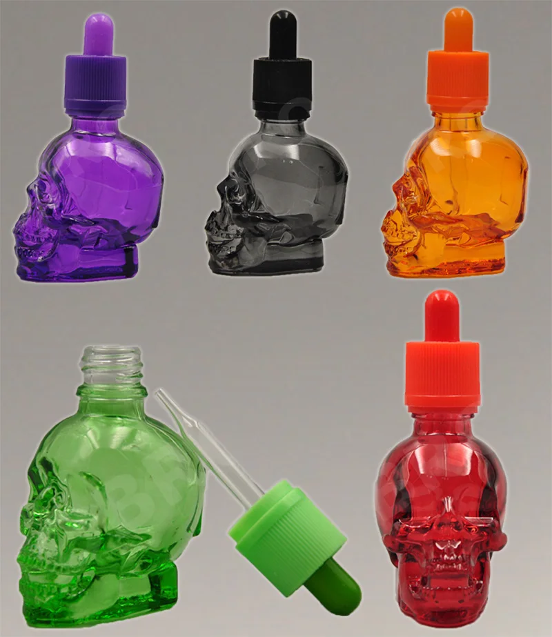 30ml Black liquid skull bottle glass essential oil dropper bottles