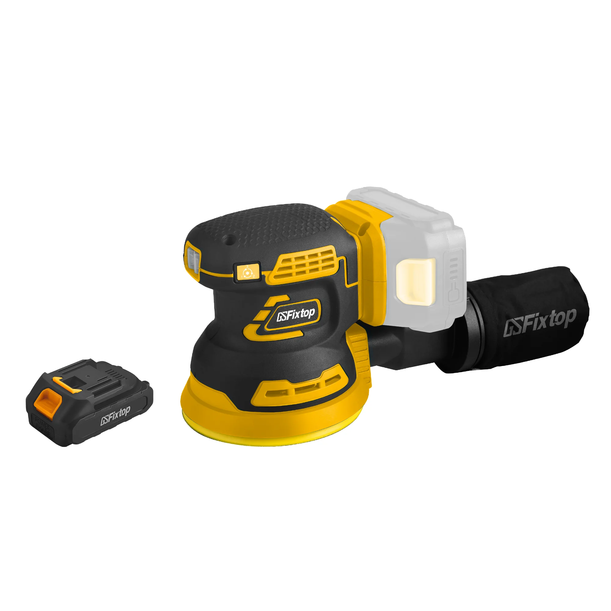 GSFIXTOP Cordless Brushless Circular Sander 1 Battery Pack Color Box Packaging   21V with cushion size 125mm