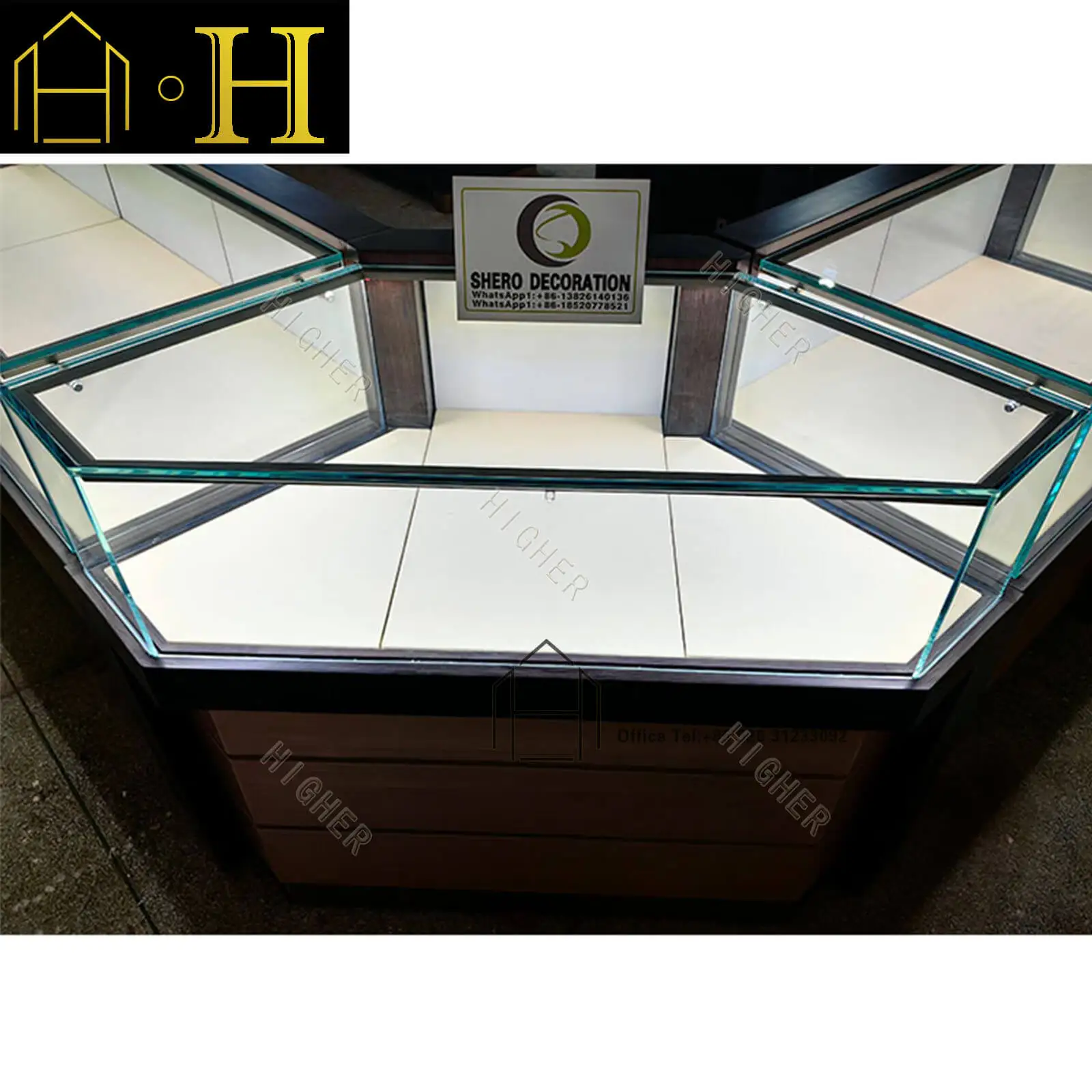 High End Jewelry Display Showcase Design Jewelry Store Furniture Round Glass Display Cabinet Customization