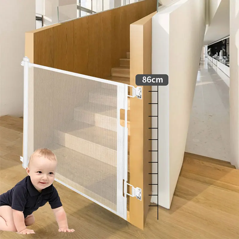 High Quality Safety Pets-Mesh-Gates Children Door Stair Sliding Retractable Safety Baby Pets Gate
