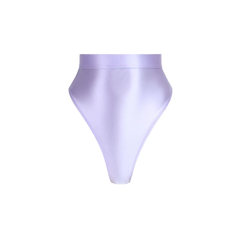 Sexy Shiny Thong Bikini Bottoms with Buttocks Silky Solid Bikini High Waist Tights Underpants High Fork Oily Briefs Large Size