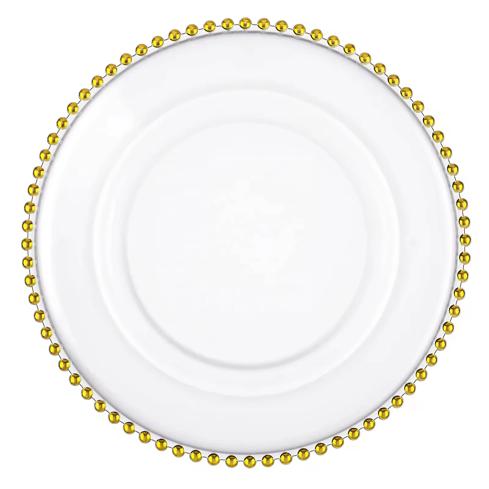 Wholesale Reusable 13Inch Clear Acrylic Charger Plates with Gold Beaded Rim for Wedding Birthday Dinner Tableware Plates