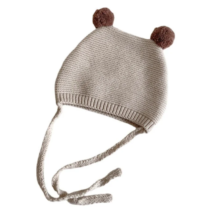 Baby hat Korean baby ball knit hat boy girl baby ear protection wool hat autumn