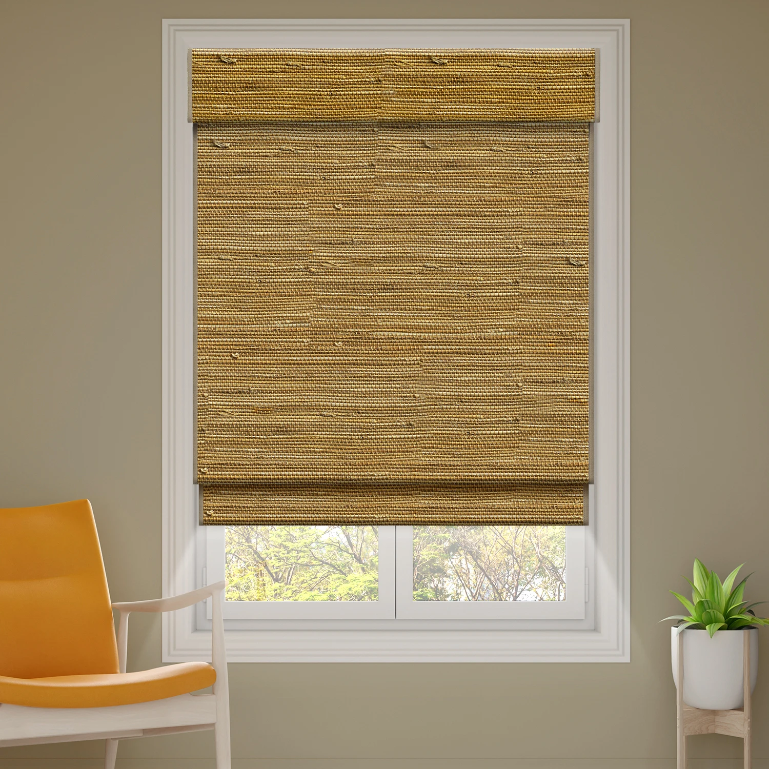 Deyi Smart Cordless Natural Grass Bamboo Jute Ramie Yarn Woven Wood Blackout Liner Motorized Roman