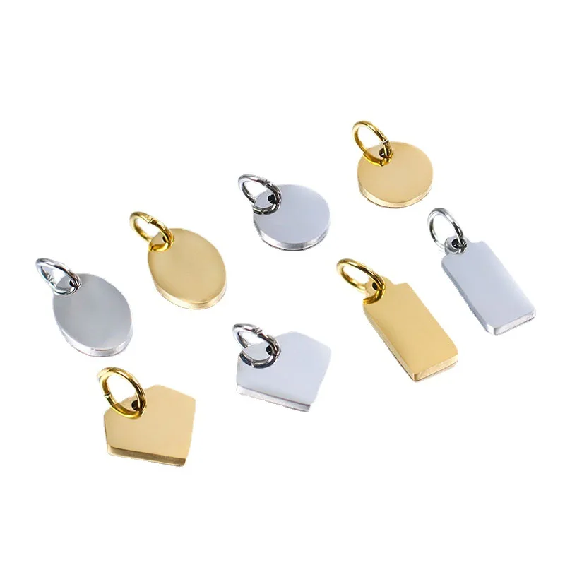 Silver Gold Stainless Steel Blank End Tag Charm Bracelet Necklace Brand Logo Tag Mirror Polished Jewelry Logo Tag Charm Pendant