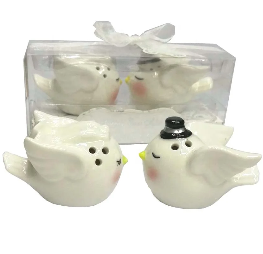Ywbeyod Angel Birds Cake Topper Ceramic Bride and Groom Love Birds Salt and Pepper Shaker Spice Jar Indian Wedding Return Gift