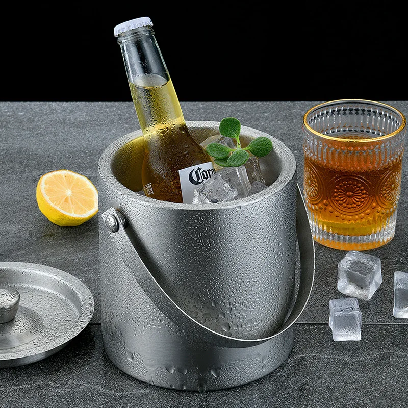 Custom Logo 1.5L Stainless Steel Metallic Bottle Champagne Cooler Ice Buckets For Restaurant