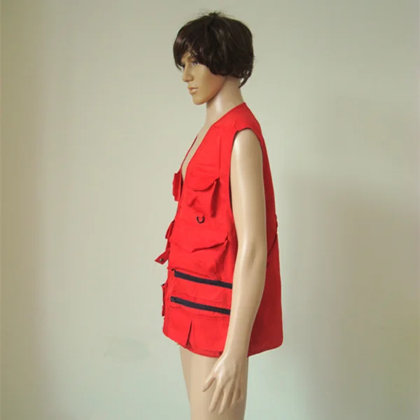 Fishing safety red jacket with multi pockets