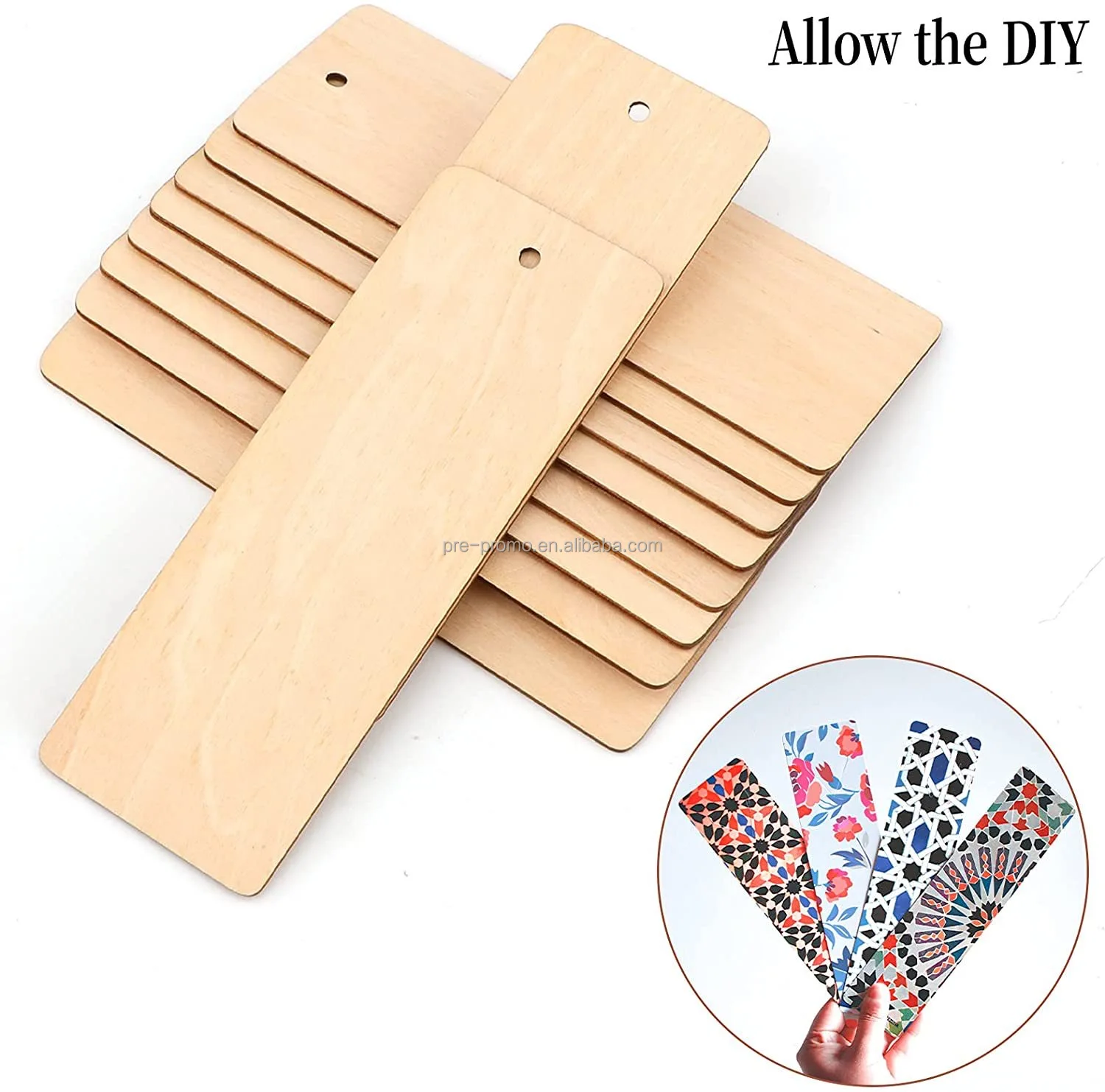 Wholesale custom DIY rectangular christmas craft wood paper clip bookmark with string (10pcs)