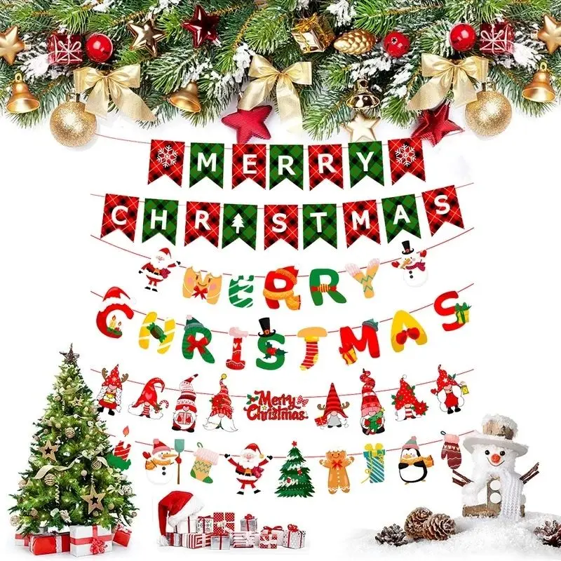 Huiyi Custom String Flag Indoor Decorations Christmas Tree Ornaments Bunting Flag