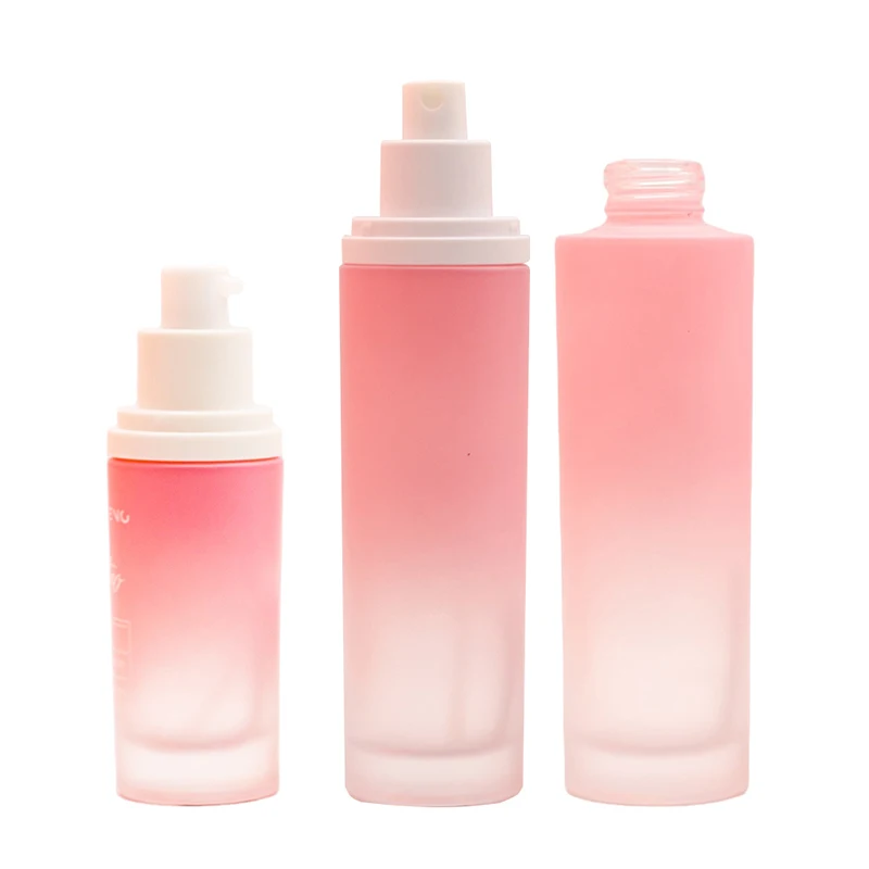 Custom Empty Luxury 50ml 100ml 120ml Skin care Bottle Packaging Pink Frosted Toner Cosmetic Pump Glass Mist Spray Bottles
