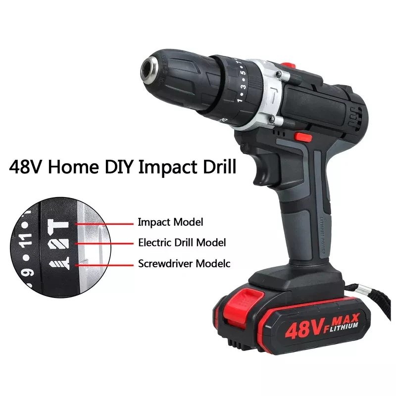 48VF Wireless Electric Drill Impact Drill Set For Home Cordless Screwdriver Lithium Battery Cordless Drill Wrench