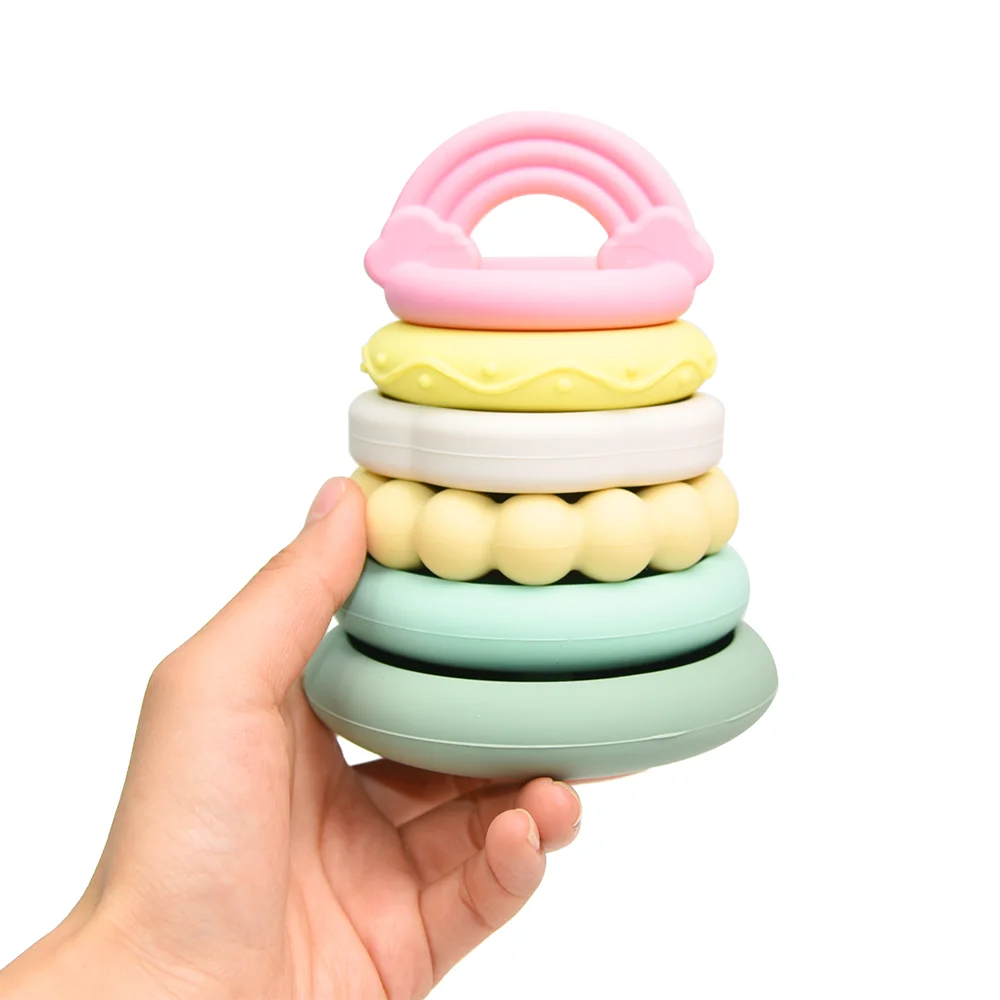 Ребенок 6-12 месяцев Радужная башня кольцо раннее образование развивающая игрушка для маленьких детей