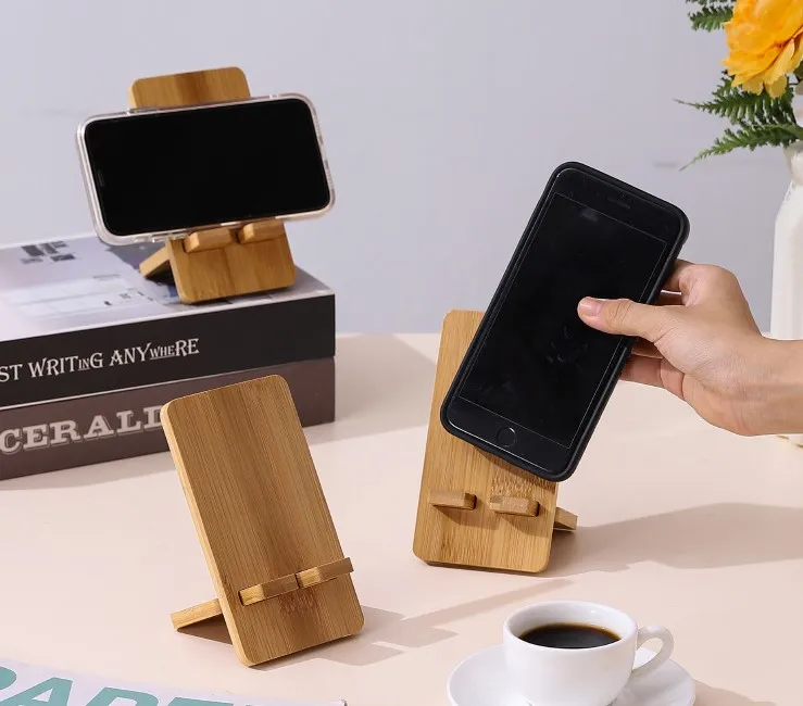 Foldable phone display stand rack flexible universal bamboo mobile cell phone charging holder stand wood for recording