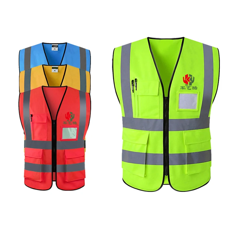 High visibility reflective safety vest logo  front construction  traffic  bicycle sport safety vest for worker with pocket