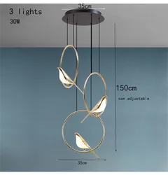 Modern Led Gold Magpie Bird Ceiling Chandelier For Dining Room Luminaire Suspension Pendant Lamp Decorative Lighting