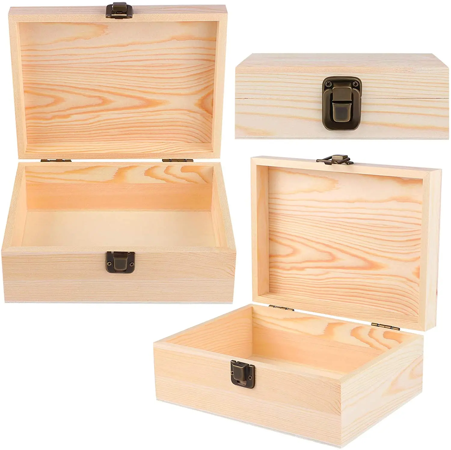 Decorative Wooden Box Log Three Piece Set Lock Arts Crafts wooden box