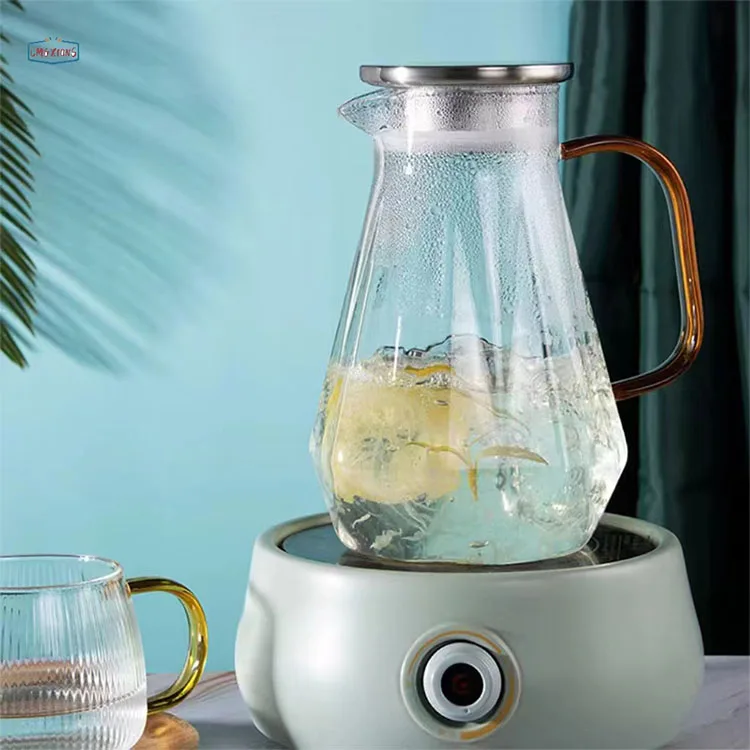 Elegant Diamond Design Glass Water Pitcher With Handle High Borosilica Glass Carafe Glass Kettle