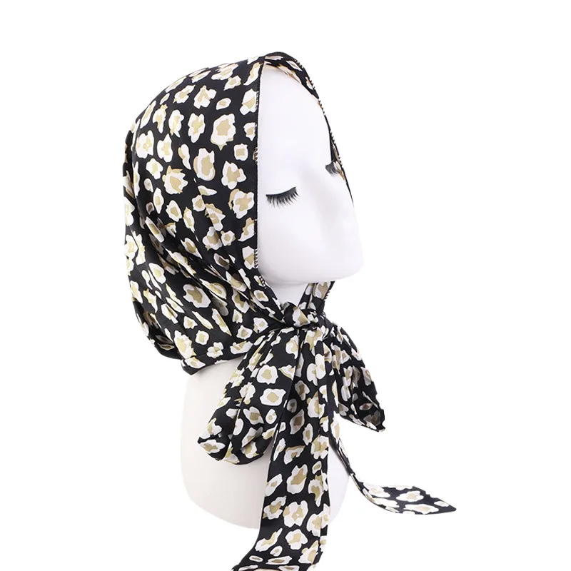 Wholesale Custom Logo Hair Accessories Colorful Pattern Design Silk Satin Headwrap With Strap Turban Head Wrap Turbans For Women