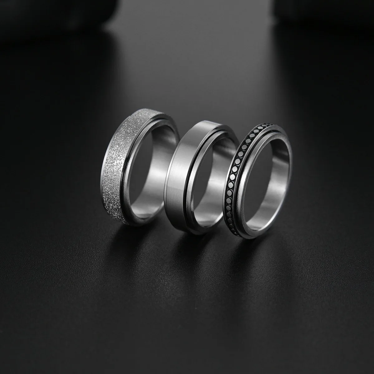 Vintage Rotating Spinning Anxiety Fidget Men Ring Jewelry Moon Star Silver Black Stainless Steel Spinner Anti Anxiety Ring